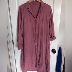 Women’s CP Shades Gauze Button-Up Shirt Dress - long sleeve  - Small - mauve